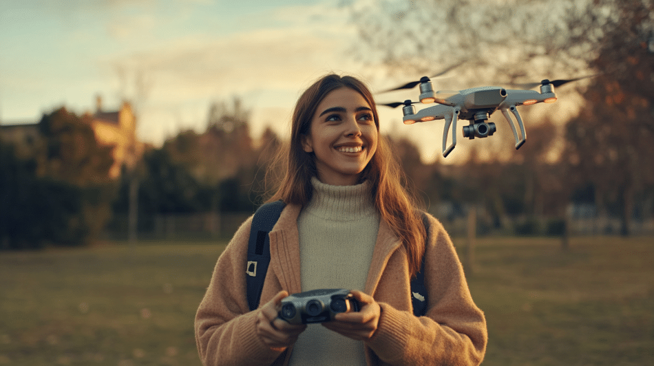 fotografia de joven principiante volando un dron siguiendo consejos