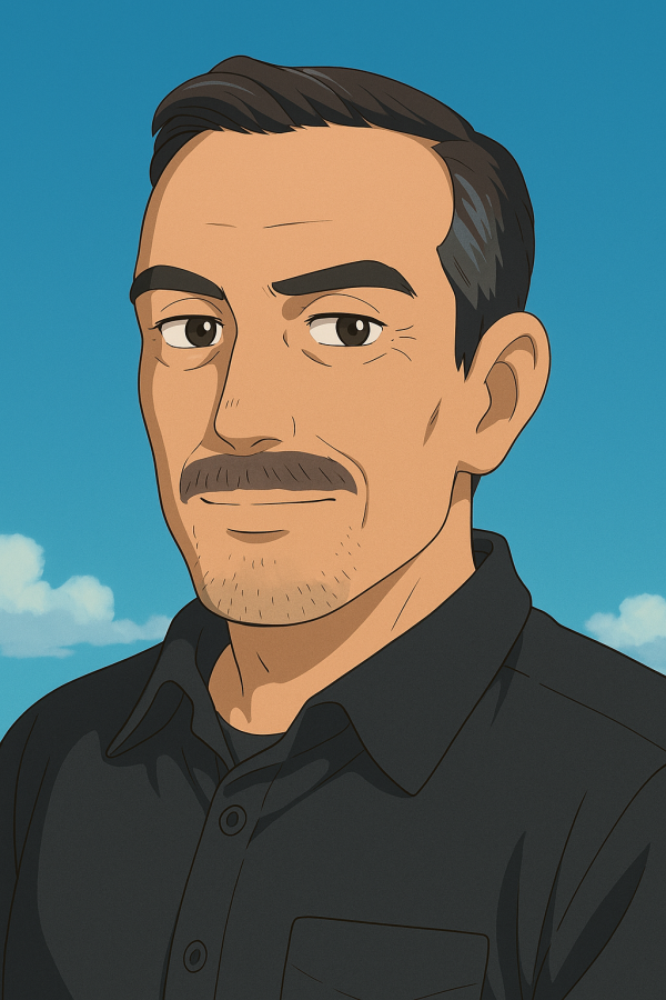 Retrato ilustrado de un técnico experto representando a una empresa de drones en México, dedicado a soluciones avanzadas en agricultura de precisión y mantenimiento de equipos DJI.