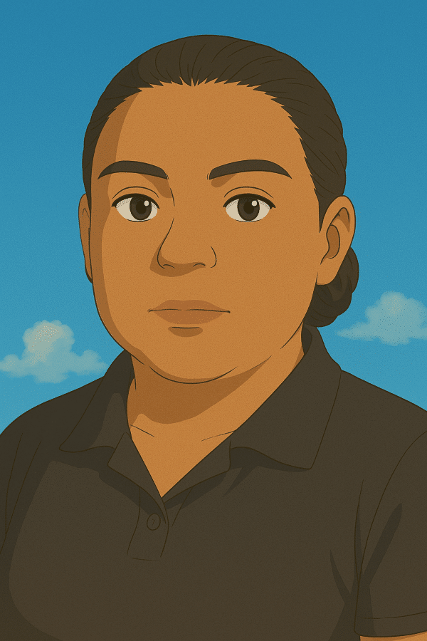 Técnica especializada con uniforme negro, parte del equipo de una empresa de drones en México, bajo un cielo despejado con nubes.