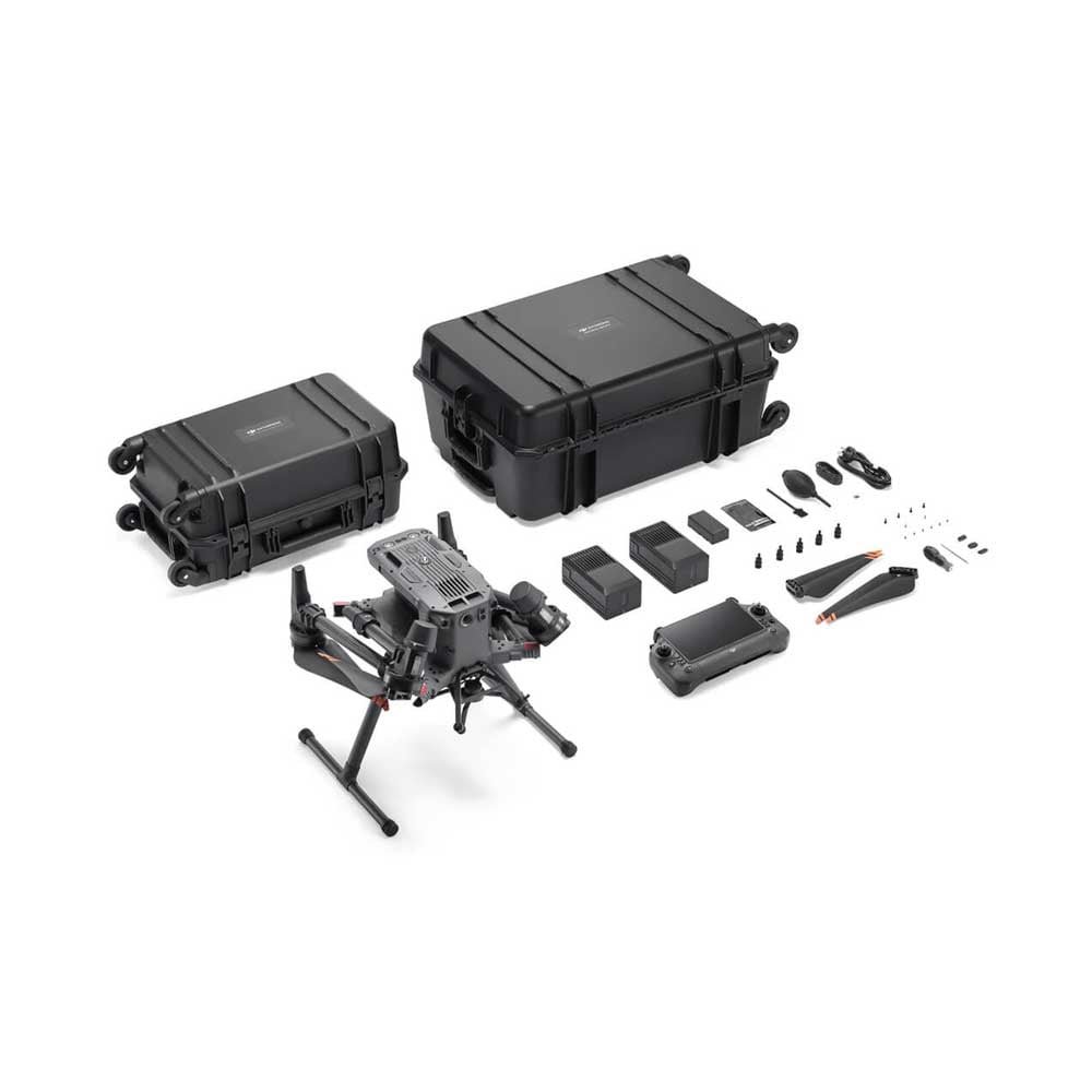 Kit enterprise del Matrice 350 RTK con equipo y accesorios de operacion.